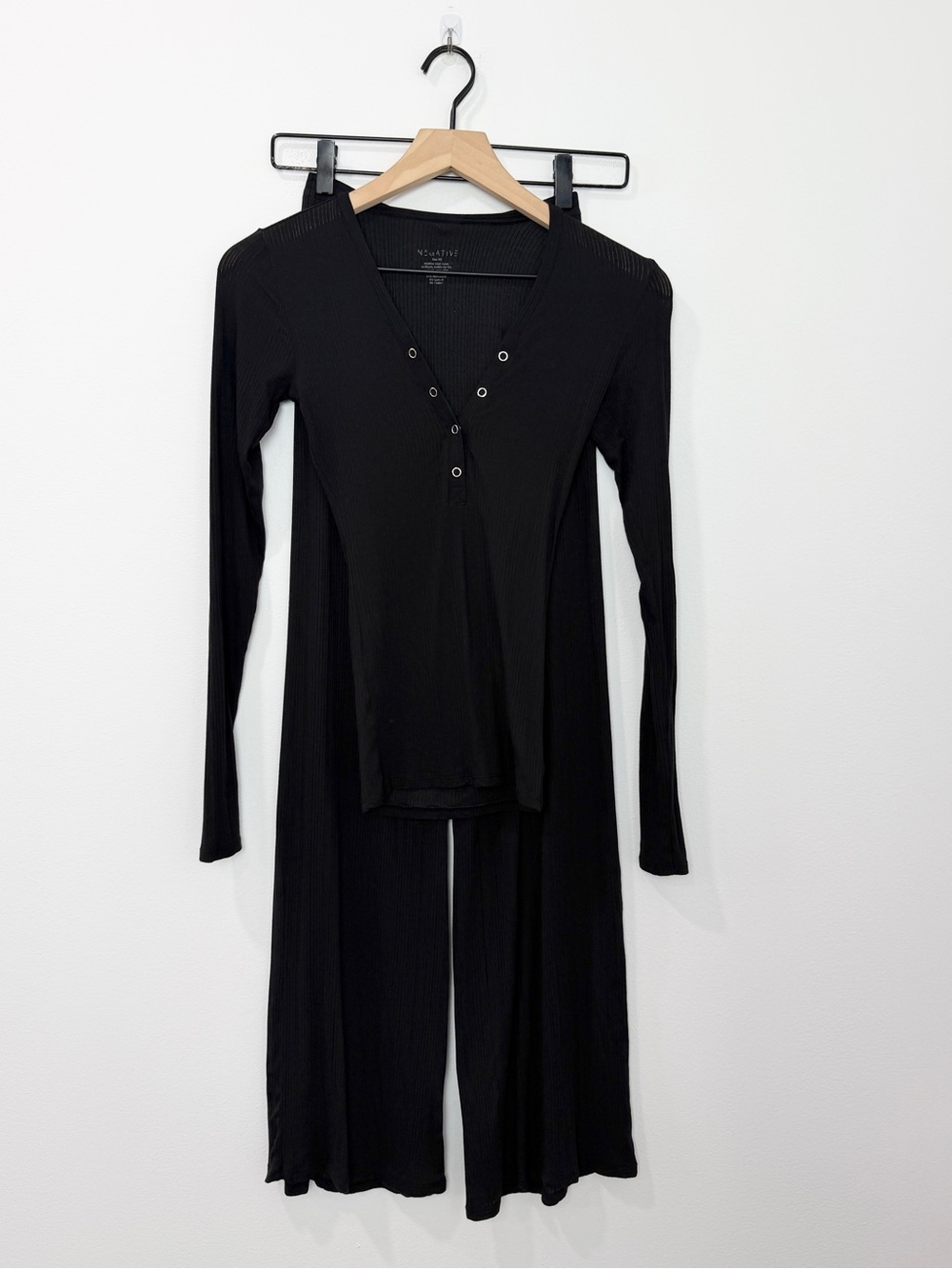 Negative Underwear Whipped Henley Pajama Set in Black Top and Bottom XS - Picture 2 of 10